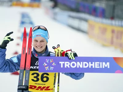FILE - Germany's Victoria Carl celebrates her victory in the women's 10 km classic in the cross-country skiing World Cup in Granasen, Trondheim, Norway, Sunday Dec. 17, 2023. (Terje Pedersen/NTB Scanpix via AP, File)
