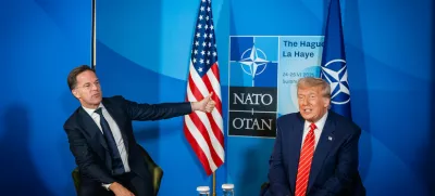 HANDOUT - 25 June 2025, Netherlands, The Hague: NATO Secretary General Mark Rutte and US President Donald Trump give remarks to the press on the sidelines of the 2025 NATO Summit. Photo: Martijn Beekman/NATO/dpa - ATTENTION: editorial use only and only if the credit mentioned above is referenced in full