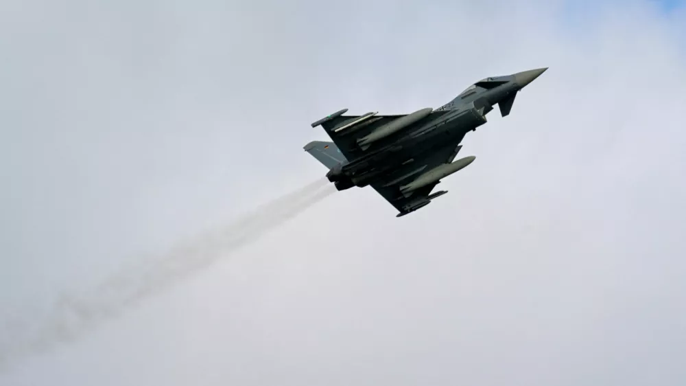A Eurofighter jet flies during exercises of the German naval forces in Eckernfoerde, Germany, February 21, 2023. REUTERS/Fabian Bimmer