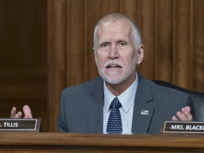 FILE - Sen. Thom Tillis, R-N.C., speaks during a confirmation hearing at the Capitol in Washington, Jan. 29, 2025. (AP Photo/Jose Luis Magana, File)