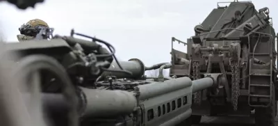 In this photo distributed by Russian Defense Ministry Press Service on Saturday, March 15, 2025, a destroyed Ukrainian Army M777 howitzer, left, is transported at Cherkasskoe Porechnoe and Pravda in Sudzha district of the Kursk region of Russia after it was taken over by Russian troops. (Russian Defense Ministry Press Service via AP)