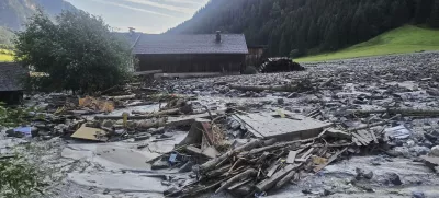 A mudslide covered homes and a street in the Gschnitztal valley in Tyrol, Austria, Tuesday, July 1, 2025. (BFV IBK-Land via AP)