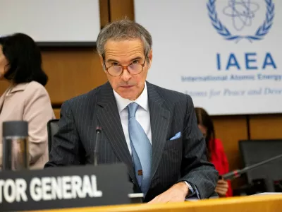 FILE PHOTO: International Atomic Energy Agency (IAEA) Director General Rafael Grossi waits for an emergency meeting of the agency's Board of Governors to discuss the situation in Iran following the U.S. attacks on the country's nuclear facilities, at the IAEA headquarters in Vienna, Austria, June 23, 2025. REUTERS/Elisabeth Mandl/File Photo