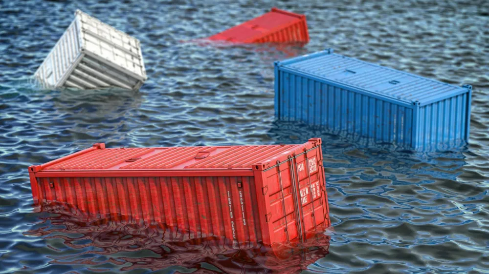 Shipping cargo container lost in the sea or ocean. Cargo isurance concept. 3d illustration Getty Images/iStockphoto