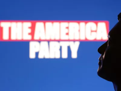 3D printed miniature depicting Elon Musk and words "The America Party" are seen in this illustration taken July 7, 2025. REUTERS/Dado Ruvic/Illustration