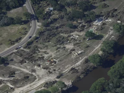 Damage is seen on Tuesday, July 8, 2025, near Ingram, Texas, after a flash flood swept through the area. (AP Photo/Ashley Landis)