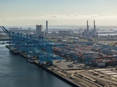 A drone view shows the port of Rotterdam in Rotterdam, Netherlands, July 9, 2025. REUTERS/Bart Biesemans