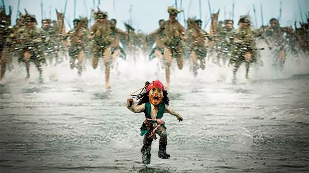 Story from Jam Press (Mini Movies)Pictured: Pirates of the Caribbean. Artist turns celebs into hilarious pint-sized movie stars – and Dua Lipa's a fanMonterrey-based content creator Oscar Hinojosa has a very particular set of skills — the kind that involves making movie heroes small enough to fit in your pocket. Using nothing but Photoshop, a well-timed brownie, and the brainchild of one very tiny dog, Oscar has carved out a delightfully odd digital niche: creating "mini celebrities" from film, sport, and pop culture.His inspiration? A pint-sized pup and a weekend experiment with a "special brownie." Oscar recalls staring at his miniature mutt and thinking, "What would I look like if I were that tiny?" One Photoshop session later, he had his answer. Since then, he's miniaturized everyone from Michael J. Fox in Back to the Future to a shrunken Will Smith fending off miniature monsters in I Am Legend. "It's nostalgic and fun," he says."As long as people keep enjoying it, I'll keep creating." And enjoy it, they do. Oscar's micro-makeovers of Gladiator's Russell Crowe wielding a thimble-sized sword, or Cillian Murphy brooding in a baby Peaky Blinders cap, have earned him thousands of likes and a few celebrity reposts. Finneas (Billie Eilish's brother) is a serial sharer, and Oscar suspects he might be using the mini edits to tease his sister. Meanwhile, Dua Lipa gave one of his posts her stamp of approval — a moment he describes as "surreal."Each piece takes about 30 minutes now (down from an hour), all crafted manually with Adobe Photoshop — no AI, just old-school YouTube learning. While some edits are a breeze, like a tiny Kevin from Home Alone defending his micro-house, others like his tennis-themed pieces or Cristiano Ronaldo lifting a mouse-sized trophy take time and a perfect shot. And what's the most common reaction? "People love it when I mini someone who's already short. I get comments like, 'Where's the edit?'" Oscar laughs. With over 30,000 likes on some posts and a global fanbase, Oscar (also known as Phetru) proves that no dream is too small — literally.ENDS,Image: 1020791308, License: Rights-managed, Restrictions:, Model Release: no