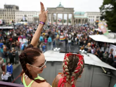 Revellers attend the 'Rave The Planet' techno parade under the motto "Our Future Is Now", in Berlin, Germany, July 12, 2025. REUTERS/Nadja Wohlleben