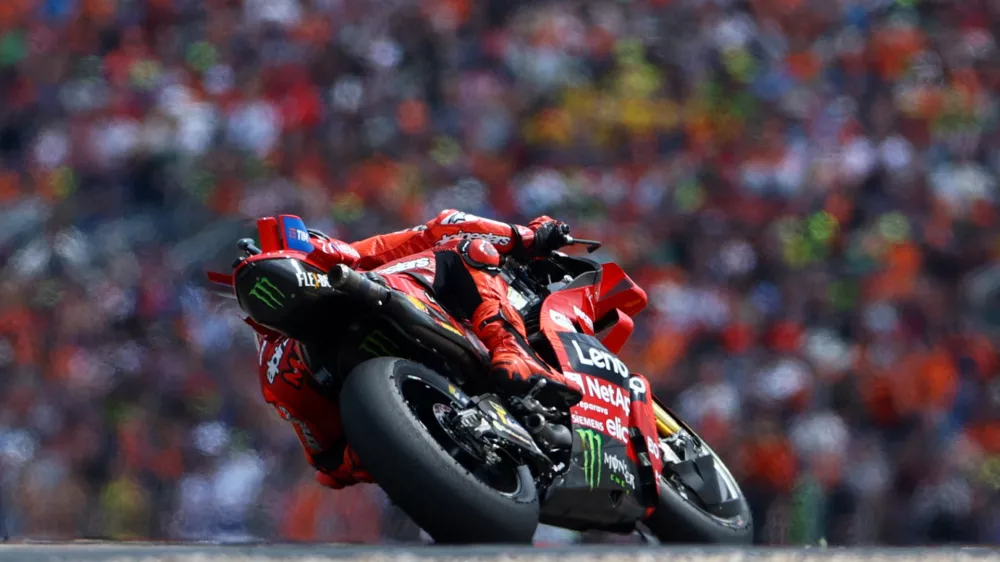 MotoGP - German Grand Prix - Sachsenring, Hohenstein-Ernstthal, Germany - July 13, 2025 Ducati Lenovo Team's Marc Marquez in action during the race REUTERS/Lisi Niesner