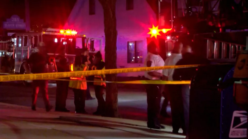First responders stand outside Gabriel House Assisted Living Facility, after a deadly fire broke out, in Fall River, Massachusetts, U.S., July 14, 2025 in this screengrab taken from a video. ABC Affiliate WLNE via REUTERS TV NO RESALES. NO ARCHIVES.