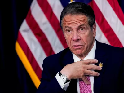 ﻿FILE PHOTO: New York Governor Andrew Cuomo speaks during a news conference, in New York, U.S., May 10, 2021. Mary Altaffer/Pool via REUTERS/File Photo