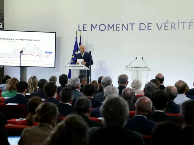 15 July 2025, France, Paris: French Prime Minister Francois Bayrou presents the main guidelines of the French budget for 2026. Photo: Thomas Samson/AFP/dpa