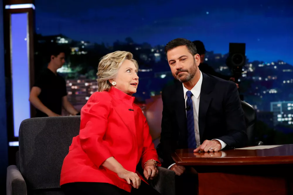 ﻿Democratic presidential nominee Hillary Clinton tapes an appearance on the Jimmy Kimmel Show in Los Angeles, California, August 22, 2016. REUTERS/Aaron P. Bernstein