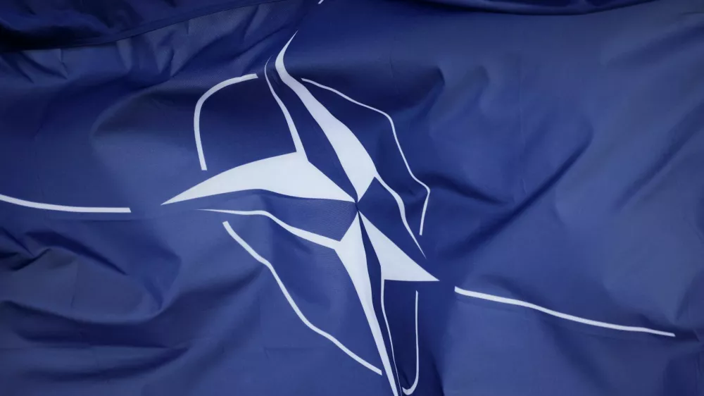 FILE PHOTO: A view of a NATO flag at NATO Dragon-24, part of the Steadfast Defender 2024, exercise in Korzeniewo, Poland, March 4, 2024. REUTERS/Kacper Pempel/File Photo