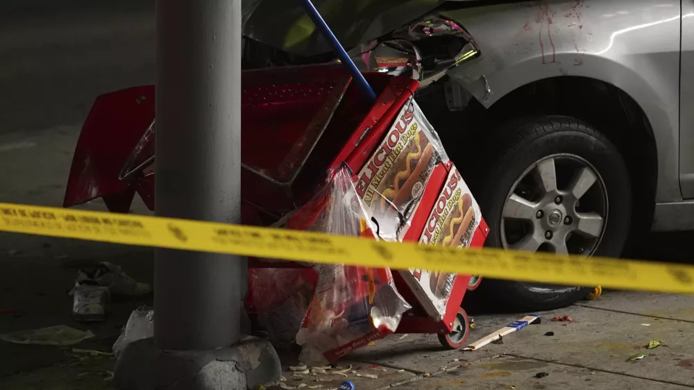An area is roped off after a vehicle rammed into a crowd of people waiting to enter a nightclub along a busy boulevard in Los Angeles early Saturday, July 19, 2025, injuring several people. (AP Photo/Damian Dovarganes)