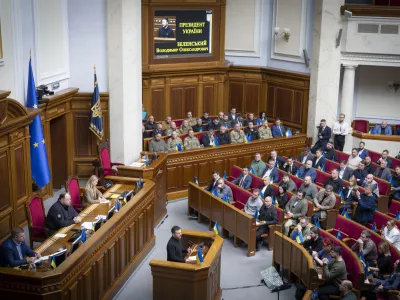 FILED - 16 October 2024, Ukraine, Kiev: Ukrainian President Volodymyr Zelensky speaks during a plenary session of the Ukrainian Parliament. The head of Ukraine's National Anti-Corruption Bureau, Semen Kryvonos, has warned of the loss of independence for anti-corruption bodies, in response to a new law passed by the country's parliament. Photo: -/Ukrainian Presidency/dpa - ATTENTION: editorial use only and only if the credit mentioned above is referenced in full