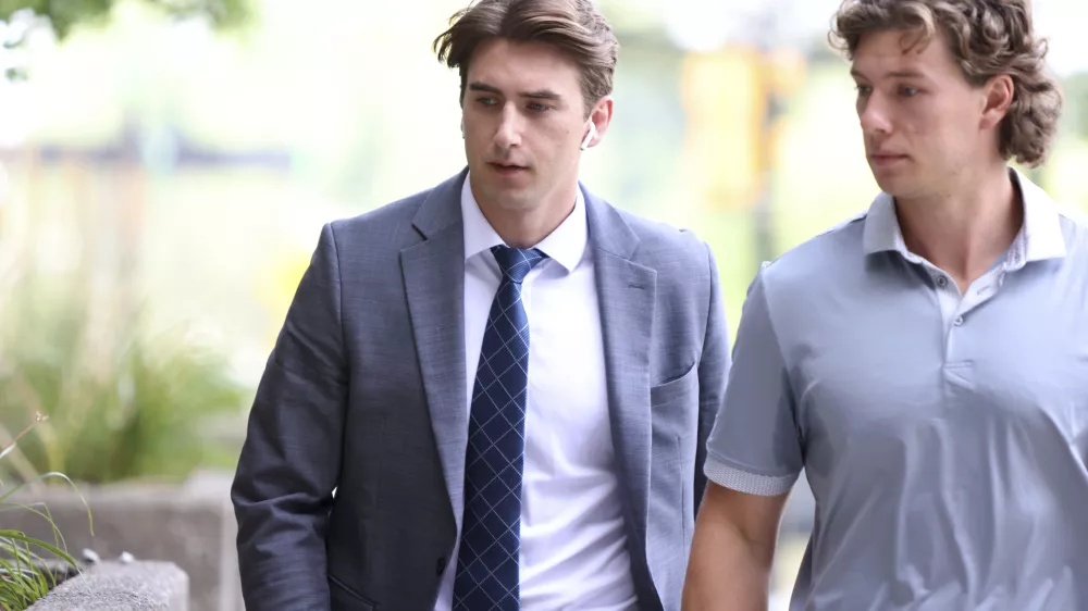 Michael McLeod is seen arriving at the London Courthouse in London, Ontario, Thursday, July 24, 2025. (Nicole Osborne/The Canadian Press via AP)