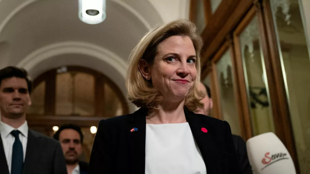 FILE PHOTO: Head of NEOS party Beate Meinl-Reisinger looks on after coalition talks in Vienna, Austria, December 20, 2024. REUTERS/Elisabeth Mandl/File Photo
