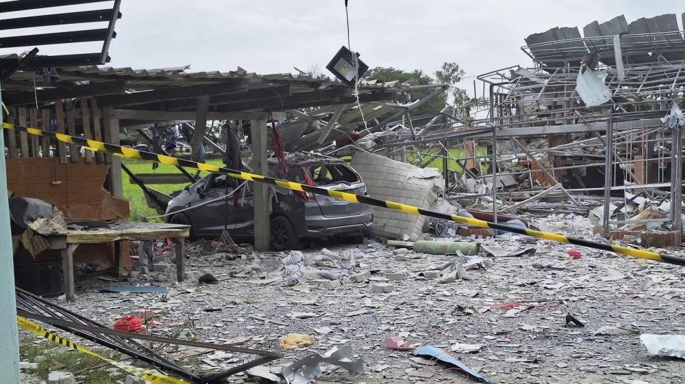 This photo released by Suphan Buri Provincial Public Relations Office, shows the damage by an explosion at a fireworks factory in Suphan Buri province, Thailand, Wednesday, July 30, 2025. (Provincial Public Relations Office Suphan Buri via AP)