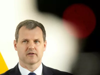 FILE PHOTO: Lithuanian Prime Minister Gintautas Paluckas speaks during press conference in Riga, Latvia May 30, 2025. REUTERS/Ints Kalnins/File Photo