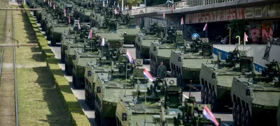 31.07.2025., Zagreb - U povodu obiljezavanja 30. obljetnice vojno-redarstvene operacije Oluja odrzan je svecani vojni mimohod. Pogled na aveniju Marina Drzica i kolinu vojnih vozila Photo: Josip Miskovic/PIXSELL