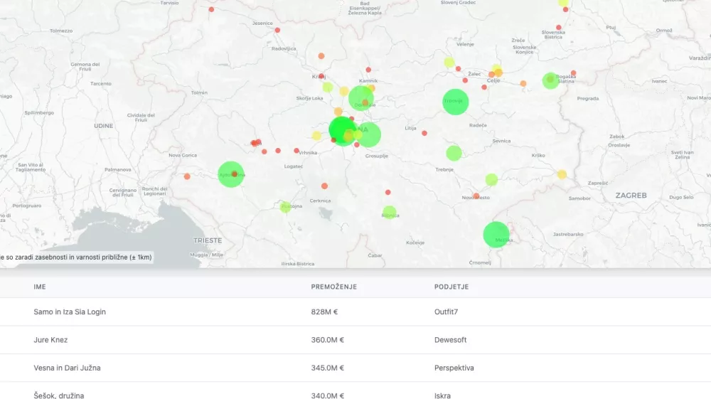 Zemljevid najbogatejših Slovencev.