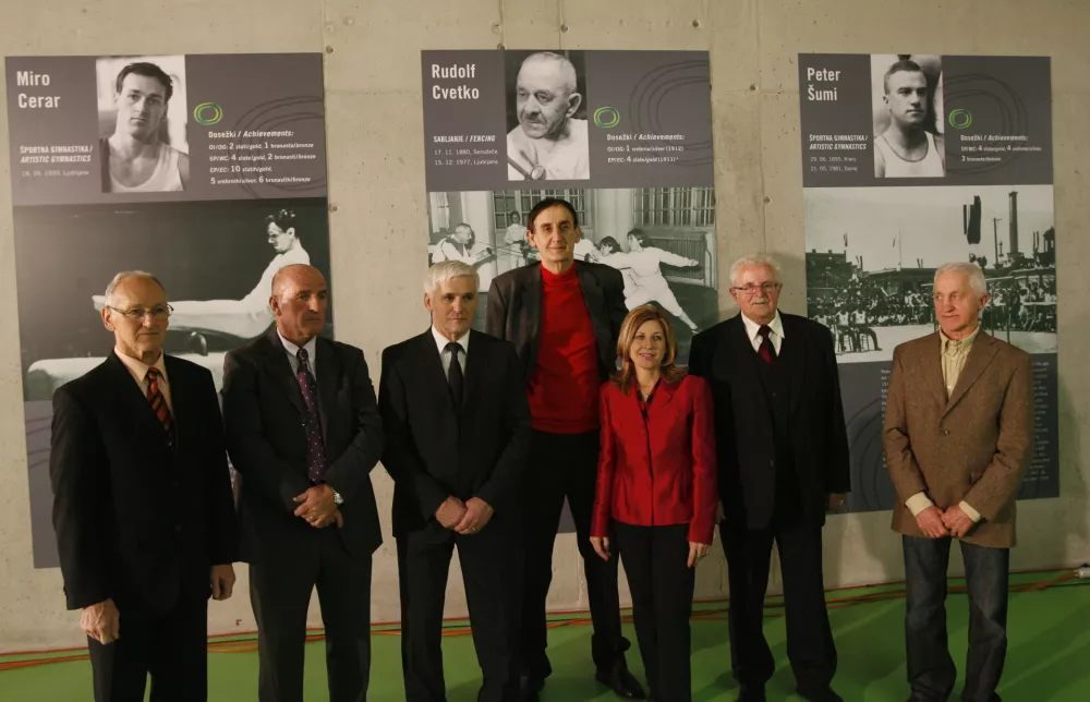 Miro Cerar, Brane Oblak, Rudi Hiti, Aljoša Žorga, Mima Jaušovec, Miroslav Steržaj in Albin Felc. - Hram slovenskih športnih junakov - Društvo športnih novinarje Slovenije odprlo spominski prostor najboljših slovenskih športnikov, ki so se z izjemnimi dosežki izkazali v mednarodnem merilu. Dvorana Stožice - //FOTO: Tomaž Skale / Foto: Tomaž Skale