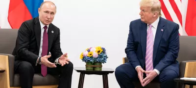 FILED - 14 June 2019, Japan, Osaka: US President Donald Trump (R) shakes hands with Russian President Vladimir Putin during their meeting on the sidelines of the 2019 G20 summit. Photo: -/White House/dpa - ATTENTION: editorial use only and only if the credit mentioned above is referenced in full