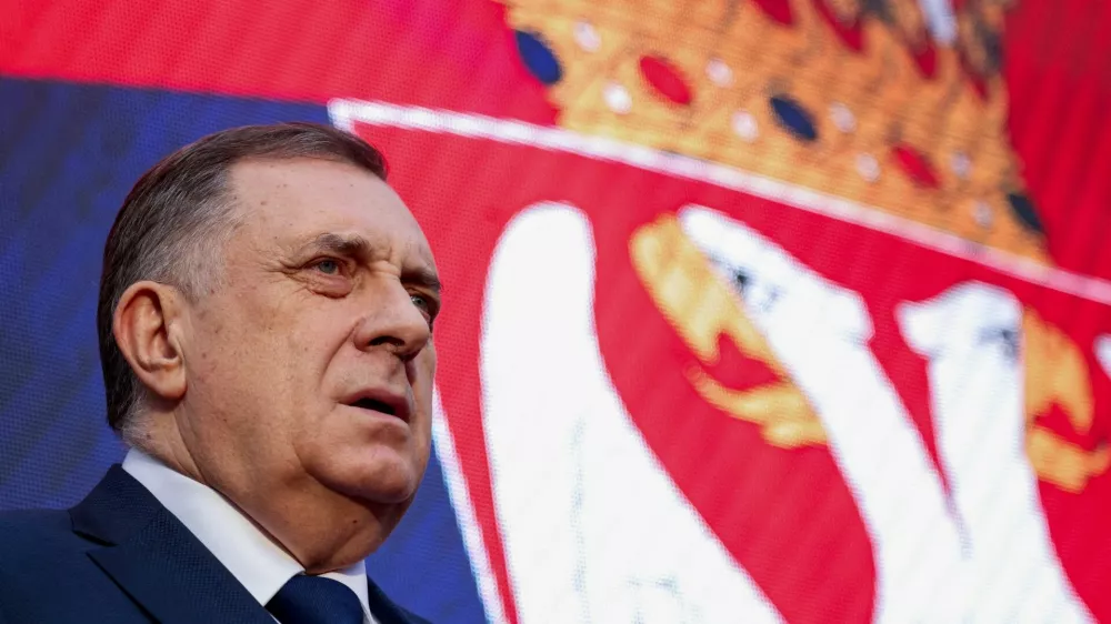 FILE PHOTO: President of Republika Srpska (Serb Republic) Milorad Dodik attends a protest in Banja Luka, Bosnia and Herzegovina, February 25, 2025. REUTERS/Amel Emric/File Photo