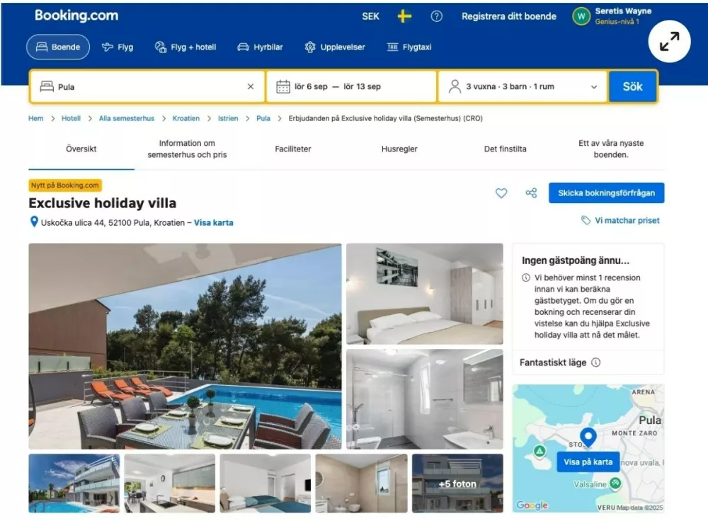 Booking oglas. Vir: zajem zaslona