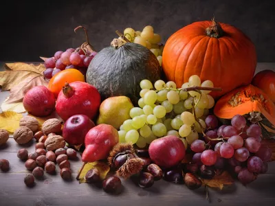 Autumn fruits on wooden table, close-up. / Foto: Fabiomax