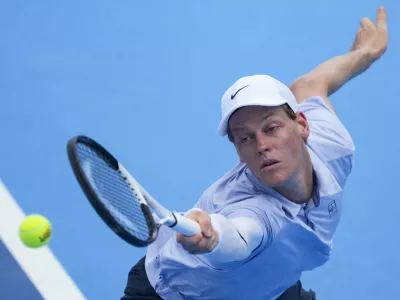 Aug 13, 2025; Cincinnati, OH, USA; Jannik Sinner (ITA) returns a shot against Adrian Mannarino (FRA) during the Cincinnati Open at the Lindner Family Tennis Center. Mandatory Credit: Aaron Doster-Imagn Images