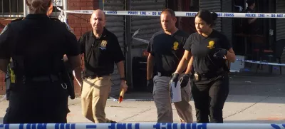 17 August 2025, US, BrooklynNew York City Police Department officers investigate the shooting scene at the 'Taste of the City' Lounge after multiple shooters open fire, leaving three dead and eight injuered. PhotoBruce Cotler/ZUMA Press Wire/dpa