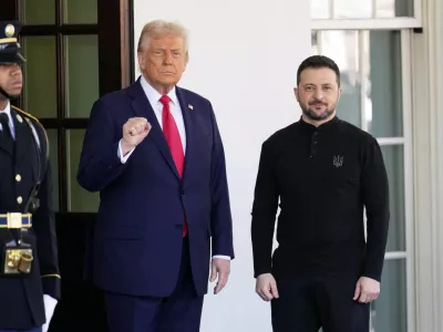 FILE - President Donald Trump welcomes Ukraine President Volodymyr Zelenskyy at the White House in Washington, Friday, Feb. 28, 2025. (AP Photo/Ben Curtis, File)