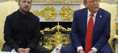 President Donald Trump meet with Ukraine's President Volodymyr Zelenskyy in the Oval Office at the White House, Monday, Aug. 18, 2025, in Washington. (AP Photo/Julia Demaree Nikhinson)