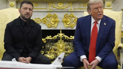 President Donald Trump meet with Ukraine's President Volodymyr Zelenskyy in the Oval Office at the White House, Monday, Aug. 18, 2025, in Washington. (AP Photo/Julia Demaree Nikhinson)