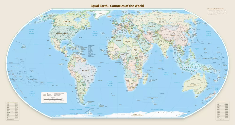 Zemljevid, ki bolje prikazuje razmerja velikosti držav in celin. / Foto: Equal Earth