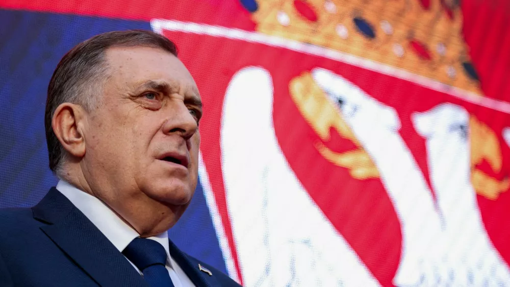 FILE PHOTO: President of Republika Srpska (Serb Republic) Milorad Dodik attends a protest in Banja Luka, Bosnia and Herzegovina, February 25, 2025. REUTERS/Amel Emric/File Photo