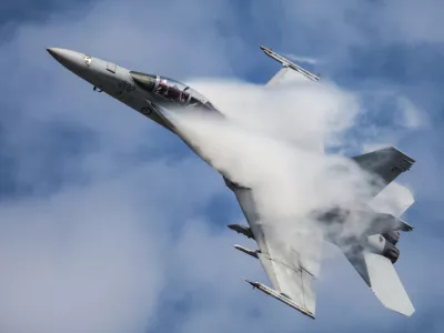 MELBOURNE, AUSTRALIA - MARCH 26: An Royal Australian Air Force FA18F Super Hornet performs in a public display above Melbourne on March 26, 2017