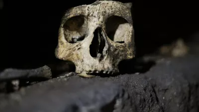 ﻿A skull is pictured inside the catacomb of Priscilla in Rome November 19, 2013. The catacomb, used for Christian burials from the late 2nd century through the 4th century, reopened on Tuesday to the public after years of restoration. The complex will also be viewable in a dedicated section of Google Maps, according to a Vatican press release. REUTERS/Max Rossi (ITALY - Tags: SOCIETY TRAVEL)
