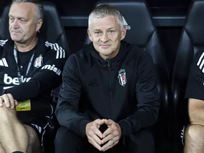 Besiktas' head coach Ole Gunnar Solskjaer, watches during a Europa Conference League play-off, soccer match between Besiktas and Lausanne-Sport at Tupras stadium, in Istanbul, Turkey, Thursday, Aug. 28, 2025. (Samet Yalcin/ Dia Photo via AP)