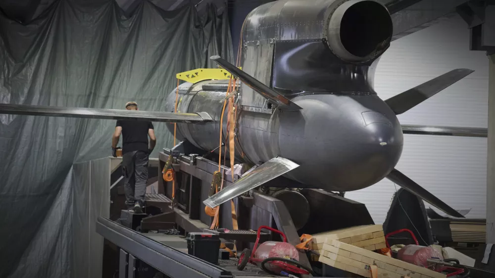 Workers inspect Flamingo missiles a Fire Point's secret factory in Ukraine on Thursday, Aug. 14, 2025. (AP Photo/Efrem Lukatsky)