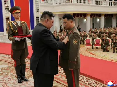North Korean leader Kim Jong attends a national commendation ceremony for the commanders and fighters of the Korean People's Army's overseas operations unit, at the headquarters of the Central Committee of the Korean Workers' Party, in Pyongyang, North Korea, in this photo released on August 22, 2025 by North Korea's Korean Central News Agency (KCNA).&nbsp;KCNA&nbsp;via REUTERS ATTENTION EDITORS - THIS IMAGE WAS PROVIDED BY A THIRD PARTY. REUTERS IS UNABLE TO INDEPENDENTLY VERIFY THIS IMAGE. NO THIRD PARTY SALES. SOUTH KOREA OUT. NO COMMERCIAL OR EDITORIAL SALES IN SOUTH KOREA.
