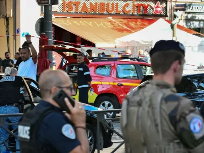 Police officers work at the site where French police shot dead a man suspected of stabbing five people in the centre of the southern port city of Marseille, on September 2, 2025. The attacker was a Tunisian national with legal status in France who stabbed the manager of a hotel that had just evicted him for non-payment, prosecutor Nicolas Bessone told reporters. The suspect also attacked the manager's son, another hotel guest -- who suffered the most serious injuries -- and two passers-by on the street during his "criminal rampage", Bessone said.,Image: 1033591639, License: Rights-managed, Restrictions:, Model Release: no