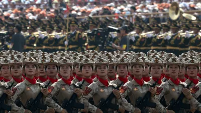 Chinese militia members march during a military parade to mark the 80th anniversary of the end of World War Two, in Beijing, China, September 3, 2025. REUTERS/Maxim Shemetov   TPX IMAGES OF THE DAY