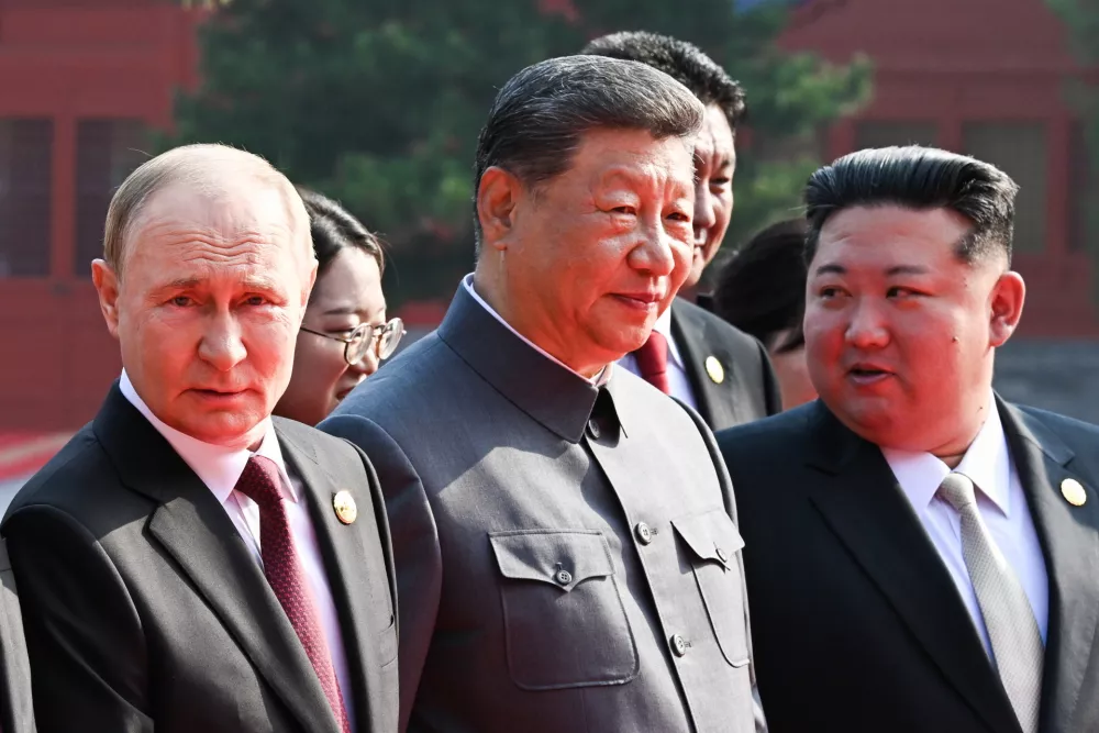 03 September 2025, China, Beijing: Russian President Vladimir Putin, Chinese President Xi Jinping, North Korea's leader Kim Jong Un (L-R) are seen ahead of China's Victory Day military parade marking the 80th anniversary of victory over the militarist Japan and the end of World War II. Photo: Sergei Bobylev/TASS via ZUMA Press/dpa