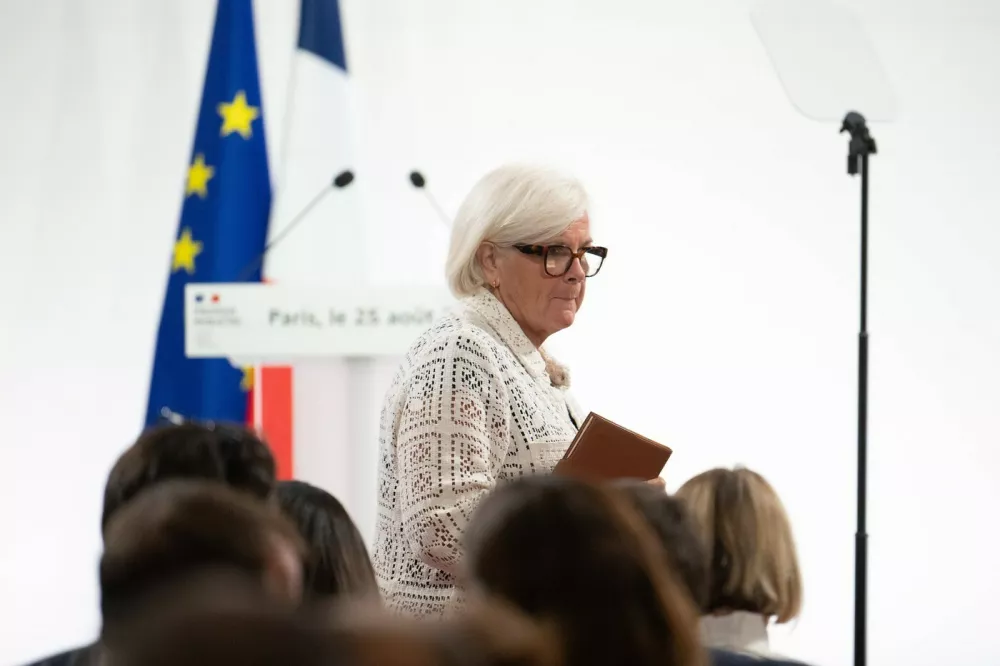 France s Minister of Labor, Health, Solidarities and Families Catherine Vautrin arrives for a press conference of the French Prime minister about the budget plan. Segur, Paris, France. August 25, 2025.//01ACCORSINIJEANNE_SEGUR.0021/Credit:JEANNE ACCORSINI/SIPA/2508251933,Image: 1031286261, License: Rights-managed, Restrictions:, Model Release: no