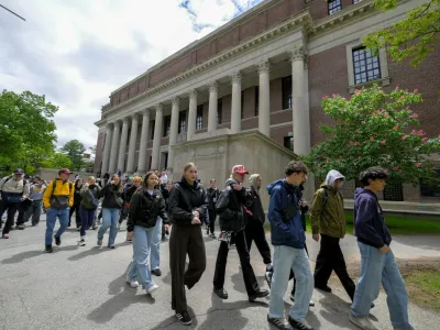 FILE PHOTO: Students from Quebec, Canada tour the campus of Harvard University in Cambridge, Massachusetts, U.S., May 23, 2025.  REUTERS/Faith Ninivaggi/File Photo