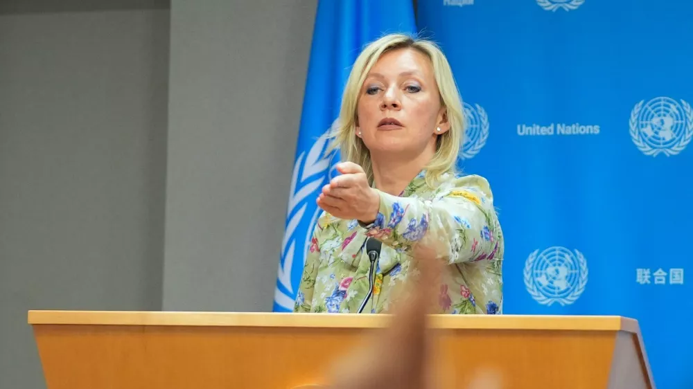 NEW YORK, UNITED STATES - JULY 17: Russian Foreign Minister Sergey Lavrov (not seen) holds press briefing at UN headquarters after he chairs the UN Security Council Meeting on the situation in the Middle East, including the Palestinian question in New York, United States on July 17, 2024. Russian Foreign Ministry Spokesperson Maria Zaharova also attended the press conference. Selcuk Acar / Anadolu,Image: 890384534, License: Rights-managed, Restrictions:, Model Release: no